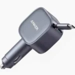 Anker Nano Car Charger (75W, USB-C Port, Built-in Retractable USB-C Cable) -Silver
